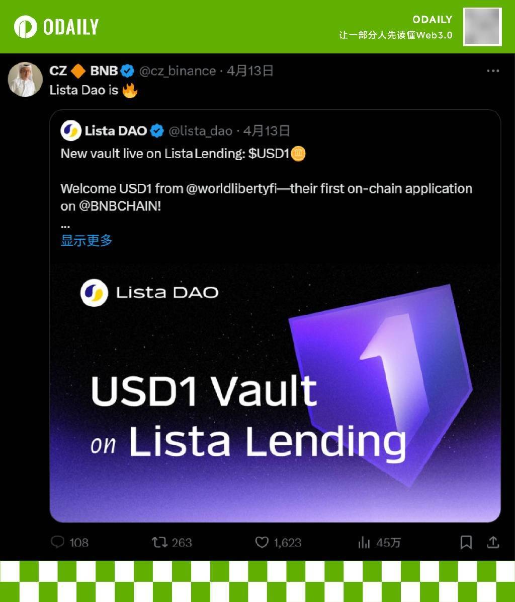 CZ明奶，为什么建议散户在Lista Lending上借贷BNB？